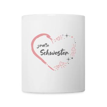 große Schwester rosa grau Herz - Tasse - Weiß - Vorne
