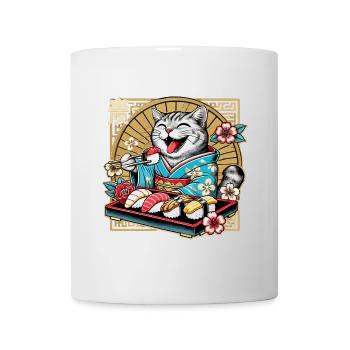 Sushi Katze getigert Kimono Maki Nigiri Geschenk - Tasse - Weiß - Vorne