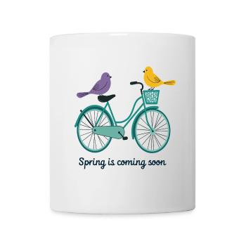 Le printemps arrive, vélo avec des oiseaux - Mug blanc - blanc - Devant