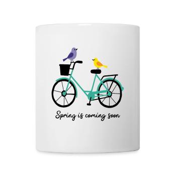Le printemps arrive, vélo avec des oiseaux - Mug blanc - blanc - Devant