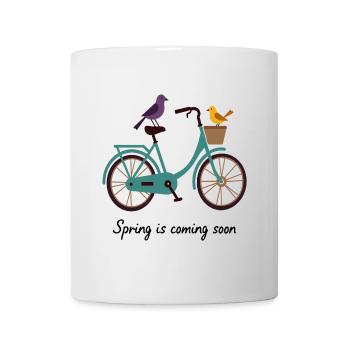 Le printemps arrive, vélo avec des oiseaux - Mug blanc - blanc - Devant
