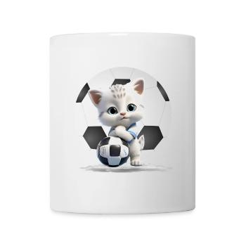 Kätzchen-Maskottchen mit Fußball - Tasse - Weiß - Vorne