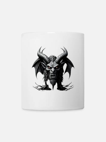 Furchterregender Dämon, Hörner & Fledermausflügel - Tasse - Weiß