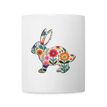 Floral Easter Bunny Silhouette - Boho Chic - Mug - white - Front
