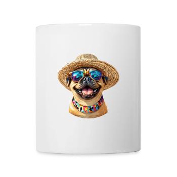 Cheerful Pug with Sunglasses & Straw Hat - Mug - white - Front