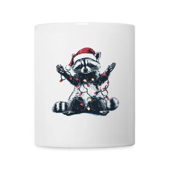raton laveur avec chapeau de Père Noël et guirlandes lumineuses - Mug blanc - blanc - Devant