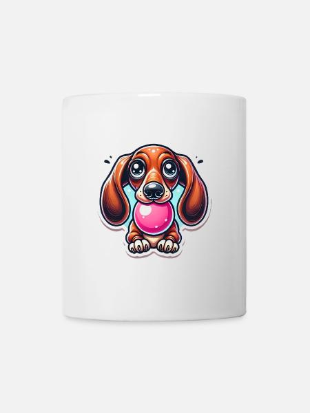 Dackel-Kaugummi-Cartoon-Design - Tasse - Weiß