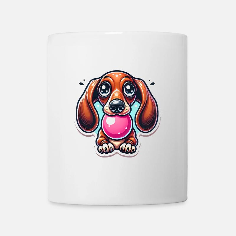 Dackel-Kaugummi-Cartoon-Design - Tasse - Weiß