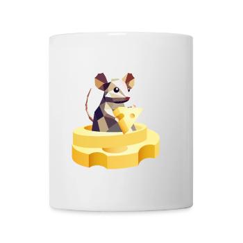Souris joueuse tenant un gros morceau de fromage - Mug blanc - blanc - Devant