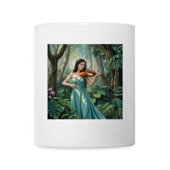 Un violoniste amoureux de la nature dans la forêt joue du violon - Mug blanc - blanc - Devant