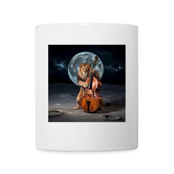 Leo joue de la contrebasse sur la lune contrebassiste - Mug blanc - blanc - Devant