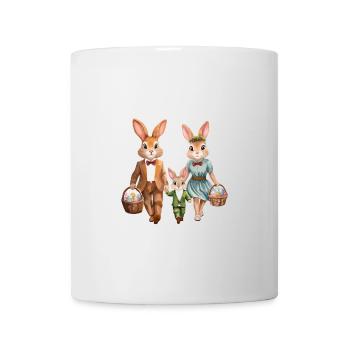 Famille de lapins à la chasse aux œufs de Pâques - Mug blanc - blanc - Devant