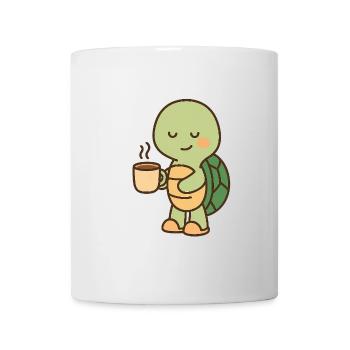 Schildkröte mit einer Tasse Kaffee (links) - Tasse - Weiß - Vorne