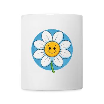 Cheerful White Daisy with Smiley Faces Pop Art - Mug - white - Front