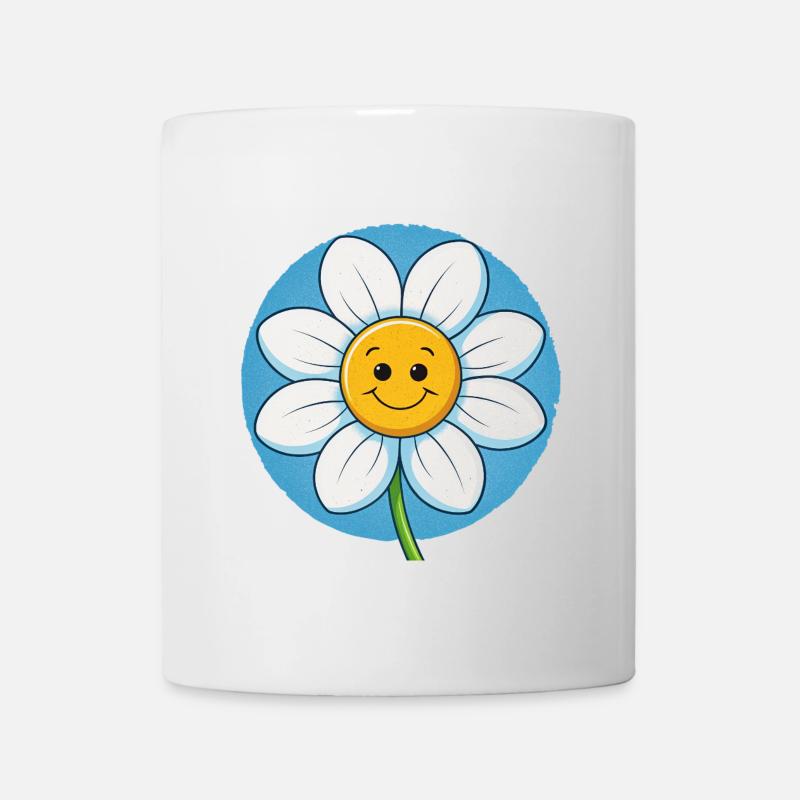 Cheerful White Daisy with Smiley Faces Pop Art - Tasse - Weiß