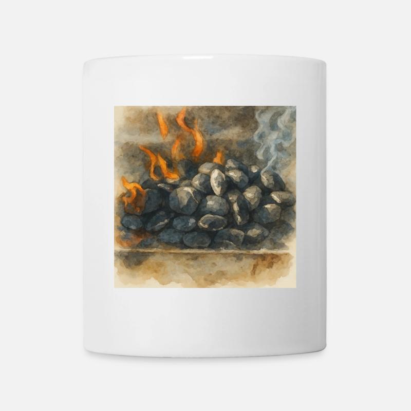 Grillkunst in Aquarell – Glut & Flammen BBQ - Tasse - Weiß