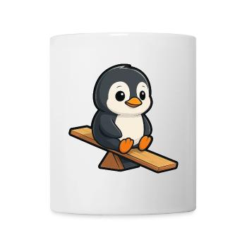 Süßer Pinguin auf Wippe Spielplatz Cartoon - Tasse - Weiß - Vorne