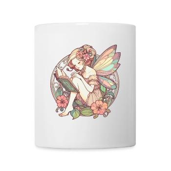 Buch Bücher Lesen Fee Elfe Art Nouveau Geschenk - Tasse - Weiß - Vorne