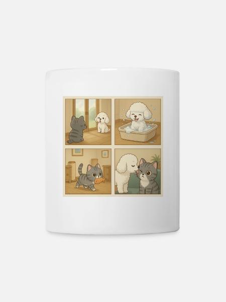 Scène adorable avec des chiens et des chats à la maison - Mug blanc - blanc