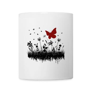Butterfly drawing with floral accent - Mug - white - Front