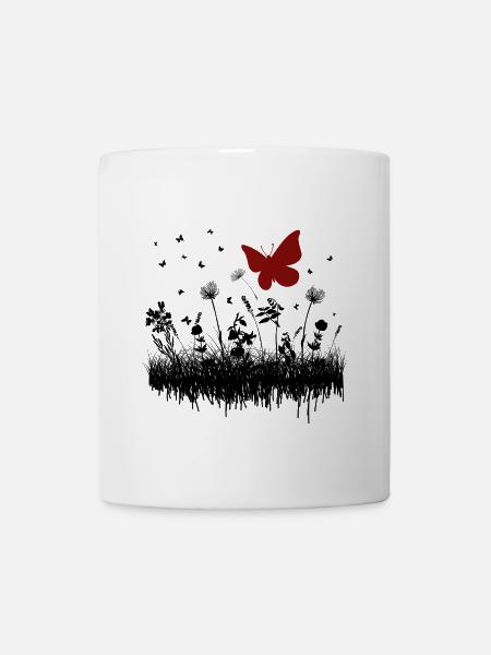 Dessin de papillon avec accent floral - Mug blanc - blanc