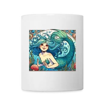Sirène Sirène Cheveux Bleus Art Nouveau Cadeau - Mug blanc - blanc - Devant