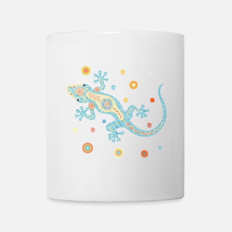 Mosaik-Eidechse blau– Farbenfrohes Tierdesign - Tasse - Weiß