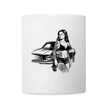 Tattoo-Pin-up und Oldtimer - Tasse - Weiß - Vorne