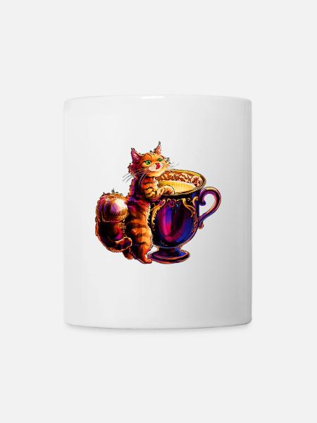 Bunte Katze mit Goldener milchtasse - Tasse - Weiß