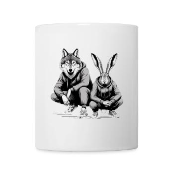 Slavic Squat Russian Squat Hare and Wolf Gift - Mug - white - Front