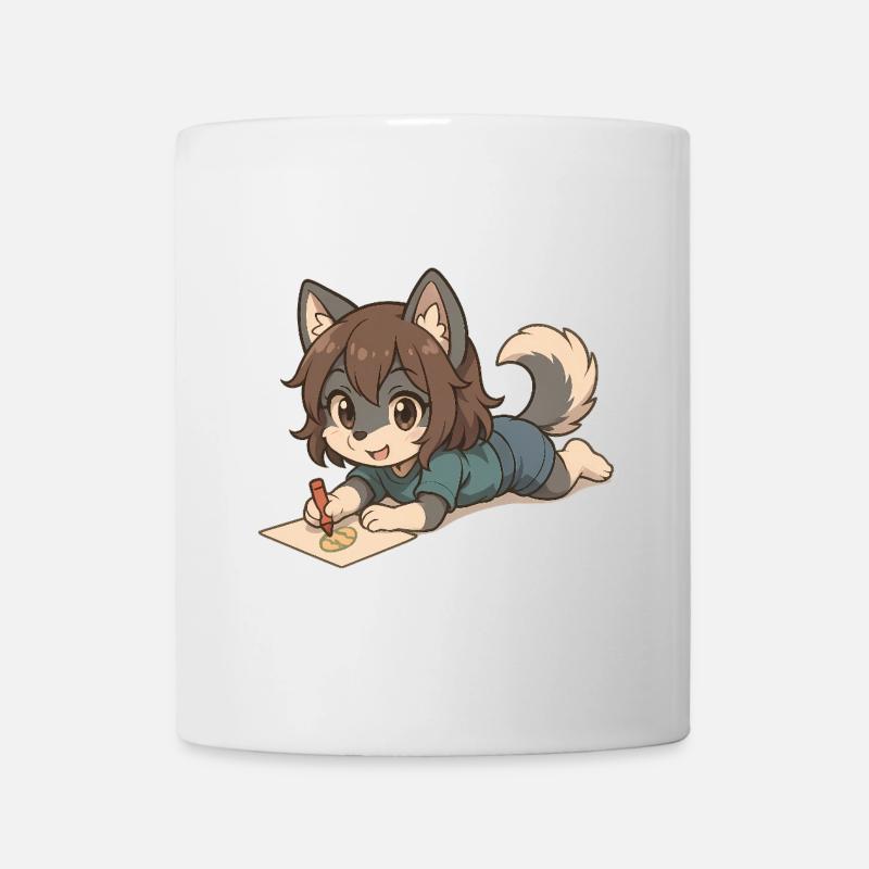 Chibi Wolf Pup – Zeichnendes Wolfs-Kind Motiv - Tasse - Weiß