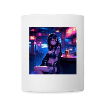 N-dless Nights: Anime-Cyberpunk-Mädchen in einer dunklen Bar - Tasse - Weiß - Vorne