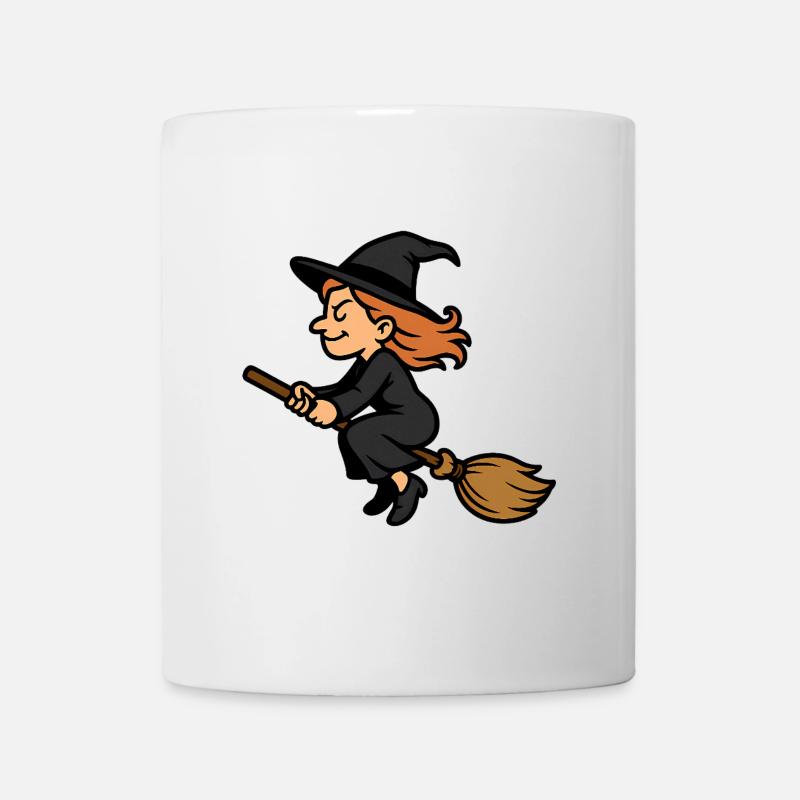 Drôle de sorcière sur balai – Motif de sorcière de dessin animé - Mug blanc - blanc