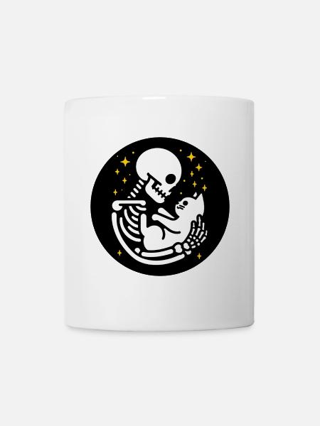 Skelett mit Katze - Tasse - Weiß
