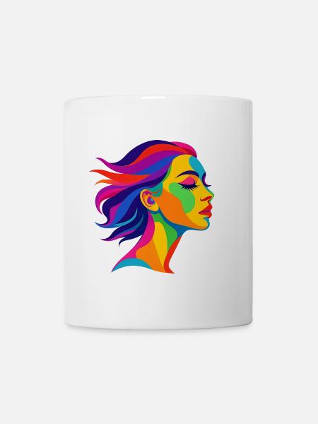 Bunte Popart Frau – Farbenfrohes Kunstdesign - Tasse - Weiß