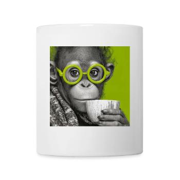 Affe mit Kaffee und Brille in Grün - Tasse - Weiß - Vorne