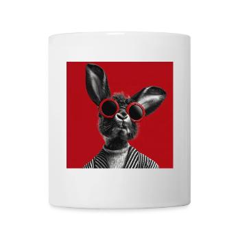 Bunny with sunglasses against red background - Mug - white - Front