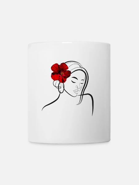 Elegante Blumenkopffrau mit Mohnblume - Tasse - Weiß
