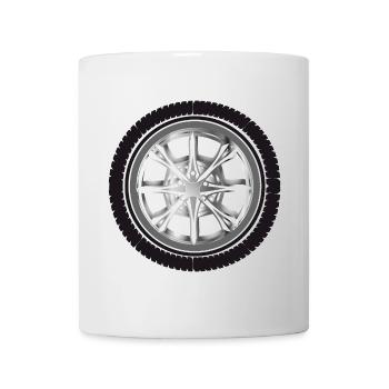 Jante brillante avec pneu – Automobile moderne - Mug blanc - blanc - Devant