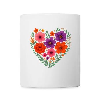 Flower Heart – Motif romantique dans un style vintage - Mug blanc - blanc - Devant
