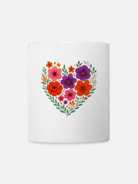 Flower Heart – Motif romantique dans un style vintage - Mug blanc - blanc