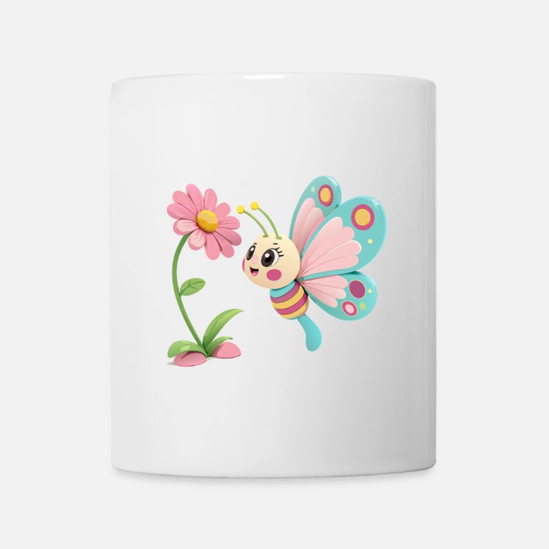 Fröhlicher Schmetterling vor einer Blume - Tasse - Weiß