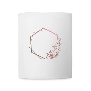 Pink hexagon in double frame with plant & flower - Mug - white - Front