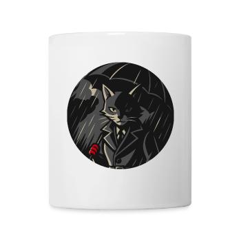 Mysterious Cat in Trench Coat Noir Animal Print - Mug - white - Front