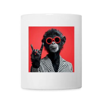 Singe en lunettes de soleil rouges faisant un geste de rock - Mug blanc - blanc - Devant
