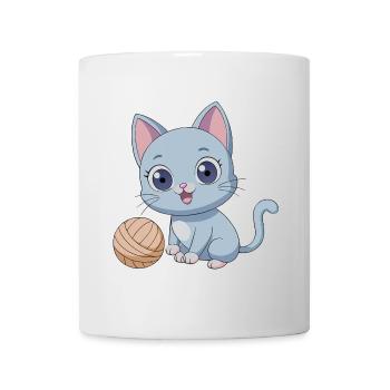 Playful Blue Kitten with Ball of Yarn - Mug - white - Front