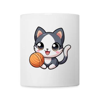 Black and white kawaii kitten with skein - Mug - white - Front