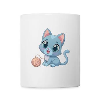 Playful Blue Kitten with Ball of Yarn - Mug - white - Front