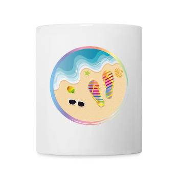 Tongs arc-en-ciel sur la plage de sable - Mug blanc - blanc - Devant