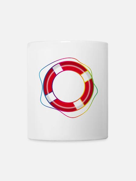 Bouée de sauvetage avec corde arc-en-ciel – symbole maritime - Mug blanc - blanc